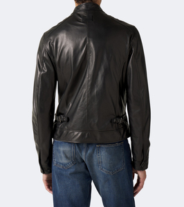 Blouson moto homme en cuir véritable noir, col montant, fermeture éclair, coupe ajustée, style automne, design personnalisé, fournisseur en gros - Product Image 4