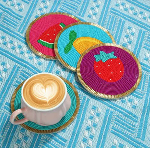 Posavasos de Cuentas al por Mayor, Posavasos Personalizado con Cuentas Rosas en Forma de Mariposa, Posavasos de 4 Pulgadas para Bebidas, Accesorio para Mesa de Comedor - Product Image 3