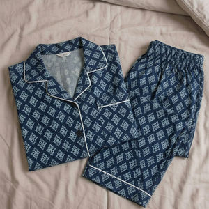 Indigo Cotton Two Piece Pajama Set <b>for</b> <b>Women</b> Hand Block Printed Lounge Wear Bulk Supplier India Export - Product Image 6