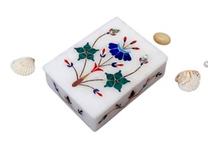 White Marble <b>Box</b> I Lapis Lazuli Stone <b>Box</b> I <b>Floral</b> Design Accessories <b>Box</b> I Giftable <b>Box</b> for Eid I MOP Wholesale <b>Box</b> - Product Image 1