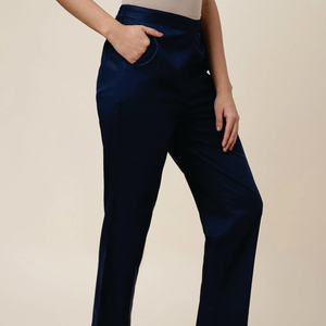 Women's Mid Waist Solid Color Pencil <b>Pants</b> Ankle-Length With Pockets Casual Style Flat Front Elastic Waist Embroidery Logo - Product Image 4