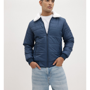 Chaqueta Acolchada Azul Marino para Hombre, Cuello Alto, Forro de Piel Sintética, Cierre de Cremallera, Ropa Casual de Invierno a Prueba de Viento - Product Image 5