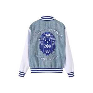 Zeta Phi Beta 1920 <b>Denim</b> Bomber Jacket Women Blue Varsity Jacket Button Up Streetwear Fashion Stylish Trendy Casual Outfit <b>Coat</b> - Product Image 2