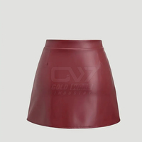 Jupe mini en cuir bordeaux taille haute pour femme, avec fente latérale et design froncé, mode féminine, OEM ODM personnalisé