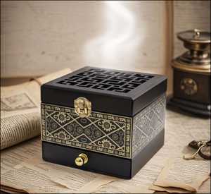 Best Luxury Arabic Bakhoor Incense Burner Wooden <b>Box</b> Oud Burner with <b>Storage</b> <b>Drawer</b> Ramadan Gift - Product Image 1