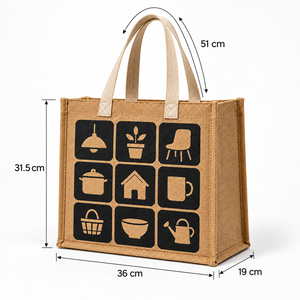 Sac de courses en jute naturel avec laminage PP, 36 x 31,5 x 19 cm, poignée en sangle de coton, logo personnalisé, vente en gros, marque privée - Product Image 6