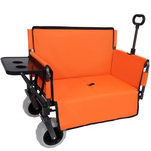 Carrello Pieghevole 3-in-1 Arancione con Sedile e Tavolino Posteriore, Capacità 227 kg, Pneumatici da Spiaggia 9"x4" per Campeggio - Product Image 2