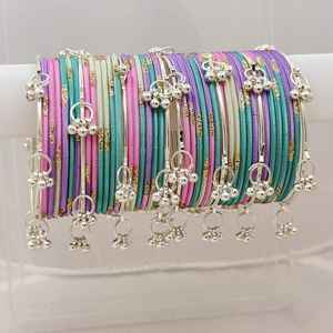 New Arrival Professional Handcrafted Silver Plated Pearl Kashmiri Ghungaro <b>Bangles</b> Churiyan <b>Sets</b> Customizable Colors Sizes - Product Image 3