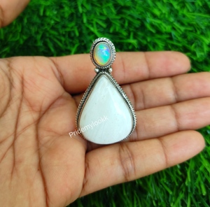 Water Drop 925 Sterling Silver <b>Ring</b> With Original Scolecite Ethiopian <b>Opal</b> Gemstone Bezel Setting Bohemia Style Unisex Jewelry - Product Image 2