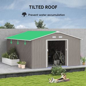 Capanno in Metallo 3,35m x 3,81m con Doppie Porte Scorrevoli e 4 Prese d'Aria per Giardino, Cortile e Prato, Colore Verde Chiaro - Product Image 4