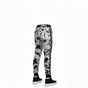 Premium 320 GSM algodón polar hombres Jogger pantalones Tie Dye negro blanco Streetwear con bordado logotipo personalizado pantalones de hombre lavados - Product Image 3