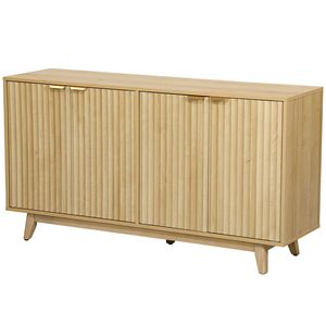 Mobile Bar Caffè da 55 Pollici, Credenza Scanalata con 4 Ante, 2 Ripiani Regolabili, 5 Gambe in Legno Naturale per Applicazioni in Stile Rustico/Country - Product Image 1