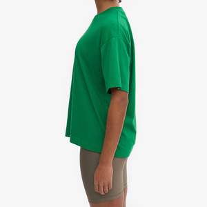 T-shirt décontracté pour femme, col rond, manches courtes, vert uni, 100% coton biologique, coupe classique, respirant, écologique, avec logo - Product Image 1