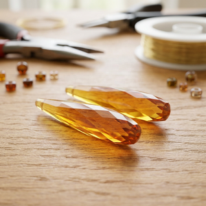 Cuentas de Cuarzo Amarillo Citrino Facetadas en Forma de Gota Alargada de 35 mm, Hechas a Mano, Piedras Preciosas Sueltas para Hacer Pendientes, Orificio de 0.5 mm - Product Image 2