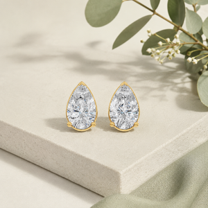 Sculpted Pear Cut Three Prong Solitaire Lab Grown Diamond <b>Stud</b> Earrings 14K Gold 8.85x5.55mm IGI Certified Luxury Fine Jewelry - Product Image 1