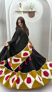 Women's Black Gold <b>Red</b> Traditional Indian Pakistani <b>Lehenga</b> Set Floor-Length Loose Fit Polyester Wedding Wear - Product Image 2