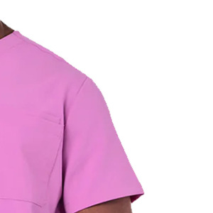 Haut de blouse rose à col en V et manches courtes avec poche poitrine, uniforme d'infirmière unisexe en polyester pour hôpital - Product Image 4