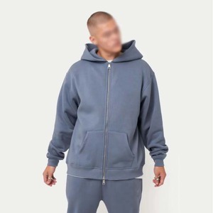 Sudadera con Capucha Azul para Hombre, Corte Holgado, Color Sólido, Diseño con Bolsillos, Ropa Casual de Otoño, Tejido de Felpa, 100% Algodón - Product Image 3