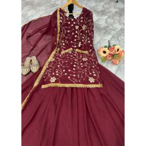 ชุดเสื้อและเลเฮนกาสำหรับงานปาร์ตี้ที่สวยงามสำหรับผู้หญิง พร้อมผ้าคลุมไหล่ - Product Image 3