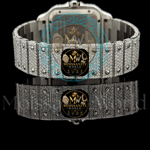 MOISSANITE WORLD Men Tonneau Automatic Mechanical Watch Iced Out Moissanite Hip Hop <b>Wristwatch</b> - Product Image 3