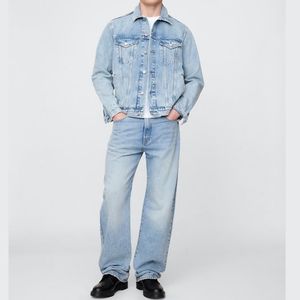 Veste en jean bleu clair pour homme, style vintage, délavée, avec poches à rabat boutonnées, veste en jean décontractée - Product Image 3