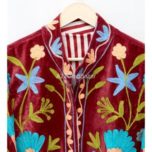 Indian Handmade <b>Women's</b> Boho Velvet Woven Breathable Eco-Friendly <b>Coat</b> New Design Large Winter Suzani Jacket Mandarin Collar - Product Image 4