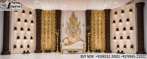 Décoration de scène de mariage sur le thème du maharaja, élégante décoration de scène classique indienne, décoration de scène de réception de mariage de style Bollywood de luxe - Product Image 5