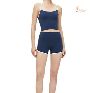 Ensemble de yoga 2 pièces pour femme, motif uni, soutien-gorge et short de sport pour l'automne, tenue de sport et ensemble de gym, longueur genou, taille élastique - Product Image 1