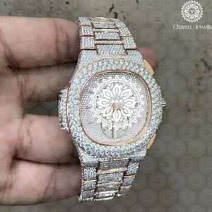 Charm Jewells Montre de luxe pour femme en acier inoxydable, cadran rond de 38 mm, mouvement à quartz analogique, verre saphir, fermoir pliant - Product Image 1