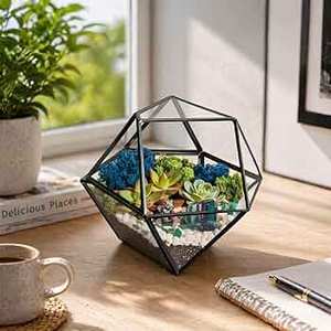 Terrario de Metal y Vidrio Negro Personalizado, Moderno, para Plantas de Interior, Suculentas, Plantas Aéreas y Terrarios DIY - Product Image 1
