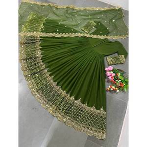 VESTIDO DE TRABAJO DE SECUENCIA BORDADA DE FANCY GEORGETTE CON DUPATTA VERDE - Product Image 1
