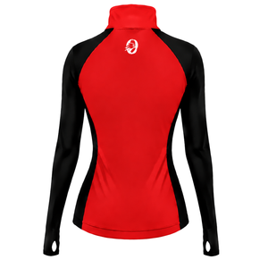 Women Quarter Zip Athletic <b>Top</b> <b>Red</b> <b>Long</b> <b>Sleeve</b> Fitted Sports Training Shirt High Collar Thumbhole Performance Activewear - Product Image 2