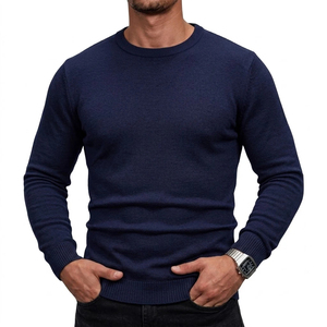Pull en maille à manches longues pour homme, col rond intemporel, coupe décontractée, hauts en maille confortables, vêtements de bureau, t-shirts thermiques en maille - Product Image 2