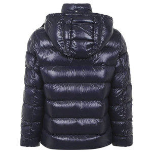 High Quality Men's Navy Blue Hooded Down <b>Jacket</b> Custom Made Skinny Puffer <b>Jackets</b> Zip Closure Front Stripe Casual Padded Coat - Product Image 2