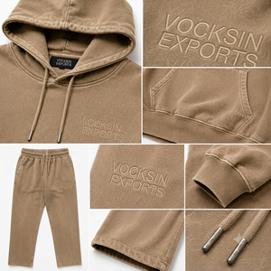 ชุดวอร์มฮู้ดดี้ผ้าฝ้าย 100% ระบายอากาศได้ดี ทรงปกติ สีเบจทราย ยี่ห้อ VOCKSIN สำหรับผู้ชาย รุ่นพรีเมียม หนานุ่ม ขาบาน - Product Image 4