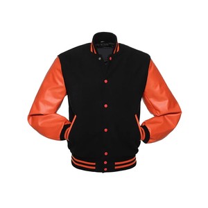 Chaqueta Varsity Negra para Hombre, Modelo 2026, Más Vendida, Cuerpo de Lana, Mangas de Cuero, Cuello Alto, Cierre de Botones, Abrigo de Invierno, ODM OEM - Product Image 5
