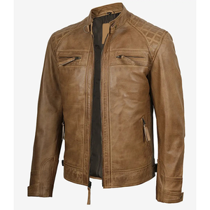 2026 OEM Best Selling <b>Brown</b> Cowhide <b>Leather</b> <b>Jacket</b> For Men's Stand Collar Zipper Pockets 100%High Quality Low MOQ Fashion <b>Jacket</b> - Product Image 3