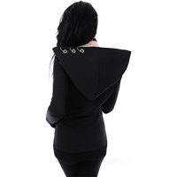Sweat-shirt à capuche surdimensionné pour femme, style gothique, avec boutons recouverts, manches longues, veste punk avec poches et chaînes en dentelle