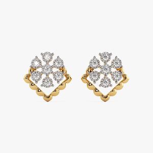 Boucles d'oreilles clous en or jaune avec diamants de laboratoire en forme de cœur floral - Product Image 1