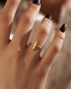 14k solid Gold Baguette Diamond Engagement Ring Bezel Setting Minimalist Geometric Style Unisex - Product Image 5