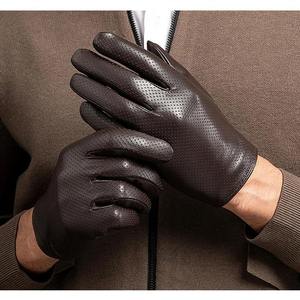 MERITORIOUS INTERNATIONAL Men's <b>Thin</b> Genuine Leather Touchscreen Compatible Motorbike <b>Gloves</b> Breathable Eco-Friendly Needle - Product Image 2