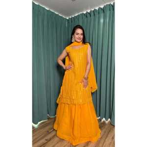 Ensemble haut, bas et dupatta pour femmes, vêtements de soirée, avec des motifs complexes en miroir de papier - Product Image 2