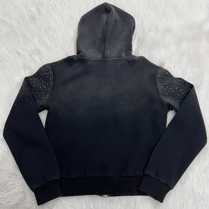 Ensemble de survêtement noir pour femme avec strass, à capuche, fermeture éclair, manches longues, coupe ample, décontracté, motif à pois, en polyester, pour l'automne - Product Image 3