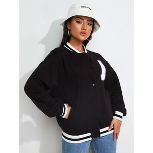 Chaqueta Varsity Unisex Personalizada AMERICAN TRENCH CLOTHING, Negra, Cuello en V, Cierre de Cremallera, Informal, Transpirable, de Lona, Ropa de Calle - Product Image 1