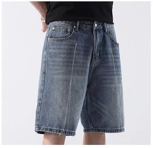 Shorts en jean pour hommes 100% coton délavé, décontractés, longueur genou, respirants, écologiques, été, broderie, logo personnalisé, OEM, vente en gros, haute qualité - Product Image 1