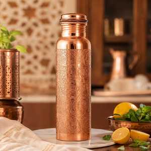 Pure <b>Copper</b> Engraved Water <b>Bottle</b> Handmade Floral Etched <b>Copper</b> <b>Drinking</b> <b>Bottle</b> Leakproof Ayurvedic Health <b>Bottle</b> Reusable - Product Image 4