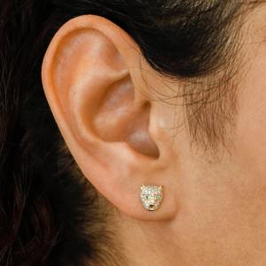 Pendiente de tuerca de pantera de oro macizo de 14K con diamantes pavé y ojos de esmeralda, diamante cultivado en laboratorio, pendiente de tuerca único, pieza individual - Product Image 3