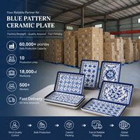 Ensemble d'assiettes à dessert en céramique à motifs bleus assortis, carrées et rectangulaires, plats de service, logo personnalisé, fournisseur d'assiettes à dessert OEM