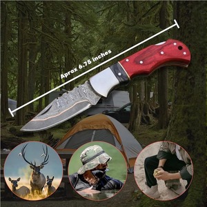 Couteau pliant multifonctionnel en acier inoxydable OEM avec manche en bois et étui en cuir pour le camping - Product Image 6