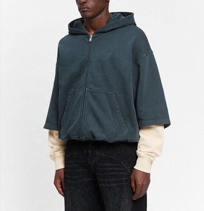 Sweat à capuche zippé pour homme, coupe classique, bicolore, manches superposées, couleur unie, mode automne, 100% coton molletonné, vêtements OEM ODM - Product Image 4